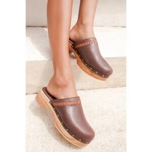 Bali ELF Women's 9 Malibu Leather wood dark brown Clogs hand made new platform
